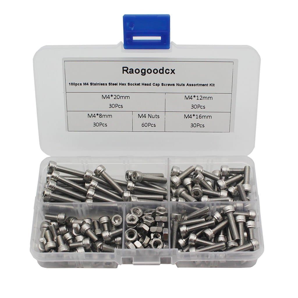 180Pcs M4 304 Stainless Steel Hex Socket Head Cap Screws Assortment Kit