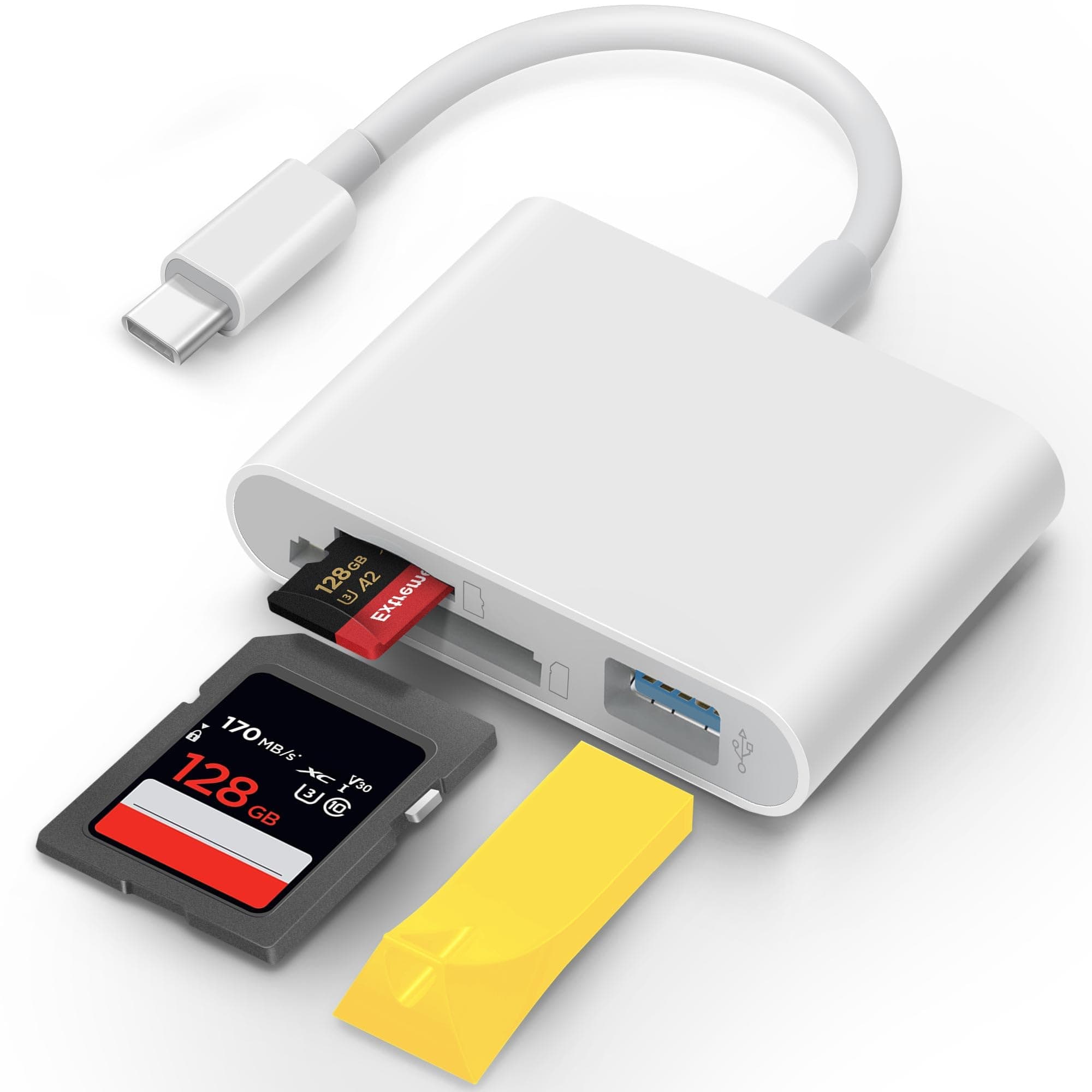 USB C SD Card Reader for iPhone 15 16 iPad Mac 3 in 1 USB-C Memory Trail Camera Card Adapter with Dual Slots & USB Port for Mac MacBook Pro/Air/Mini Android Laptop More USBC Typec Devices