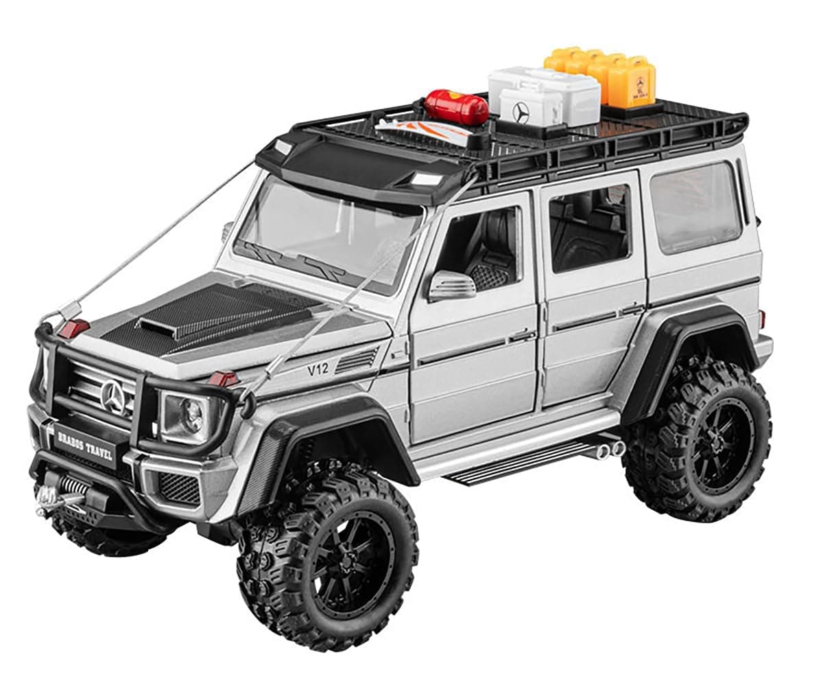 1:24 Diecast Mercedes-Benz Brabus-4X4 Modified Metal Pull Back Car with 6 Openable Doors & Sound Light Auto Toy car Best Gift Toys for Kids Boys (Silver)