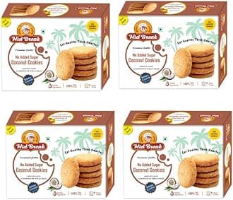 Mid Break Midbreak Sugar-Free Coconut Biscuits - High Fiber Gut-Friendly Low Glycemic Index Cookies Tasty Healthy Snacks Pack Of 4