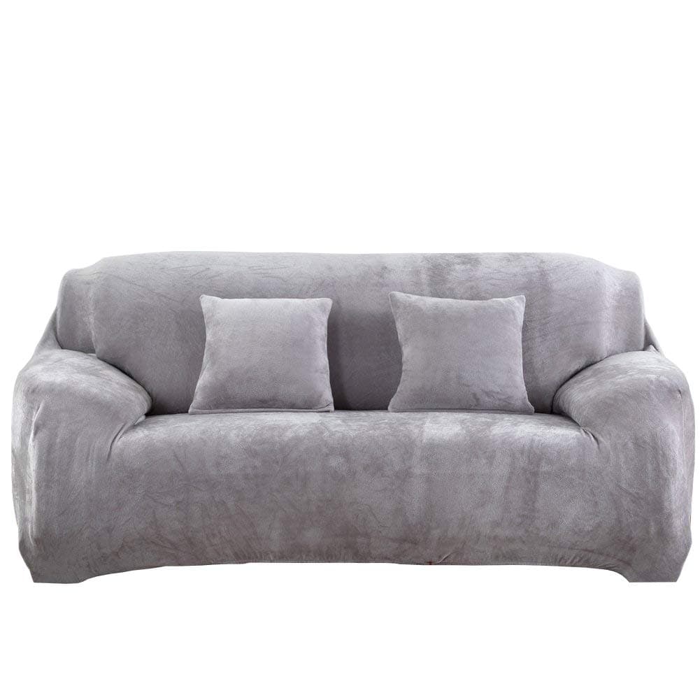 Monba Thick Sofa Covers 1 2 3 4 Seater Pure Color Slipcover Stretch Velvet Sofa Protector Armchair Slip Over Settee Couch Cover(2 Seater:145-185cm,Light Gray)