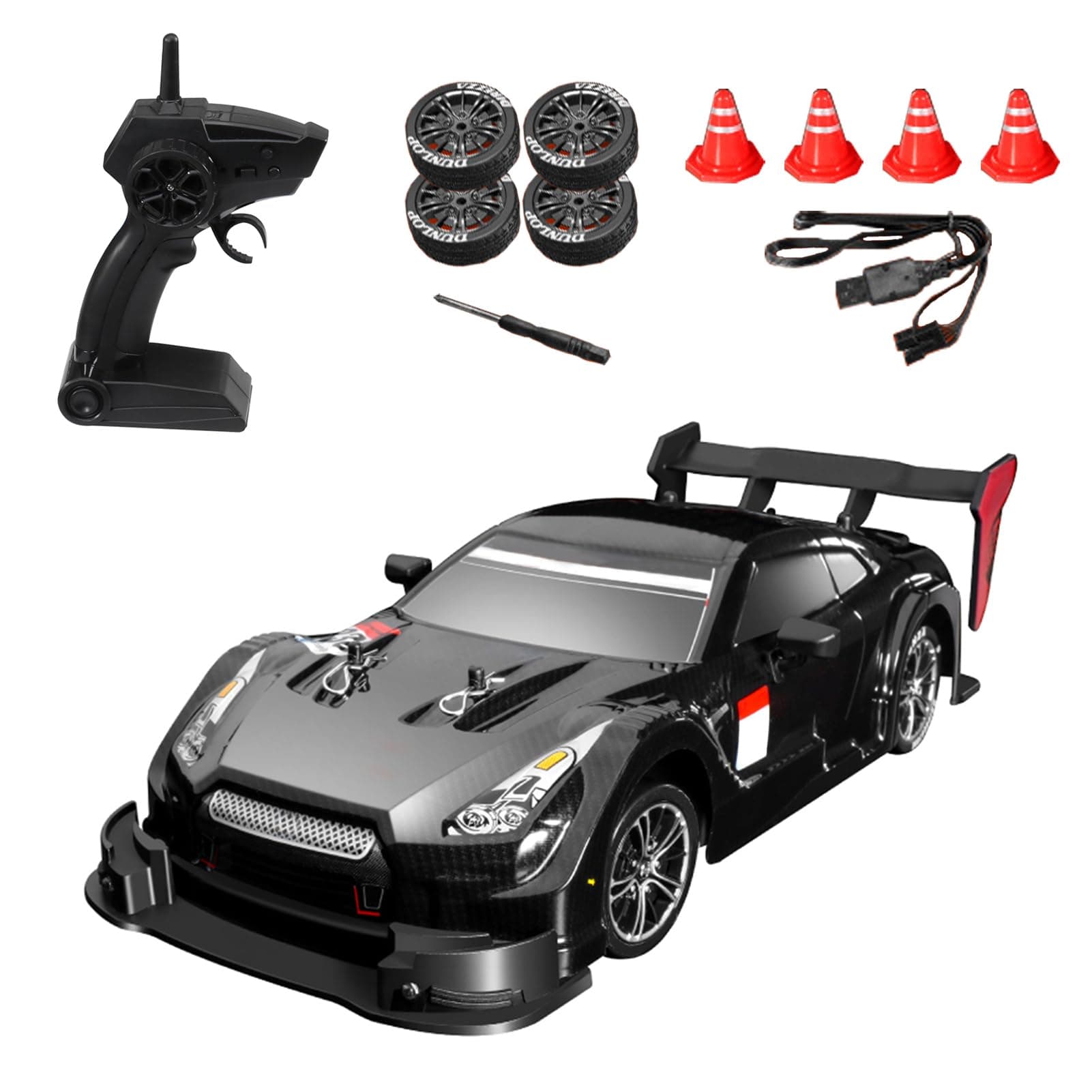 RC Drift Car, 1:16 30km/h 4WD Remote Control Racing Car with Lights, Electric Toy Car Kids Gift RTR