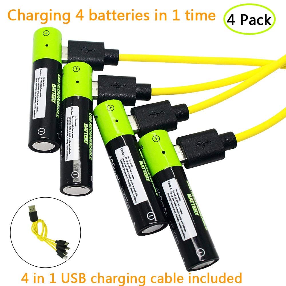 High Capacity USB Rechargeable Batteries AA 1250mAh with Micro USB charging cable （4 pack)
