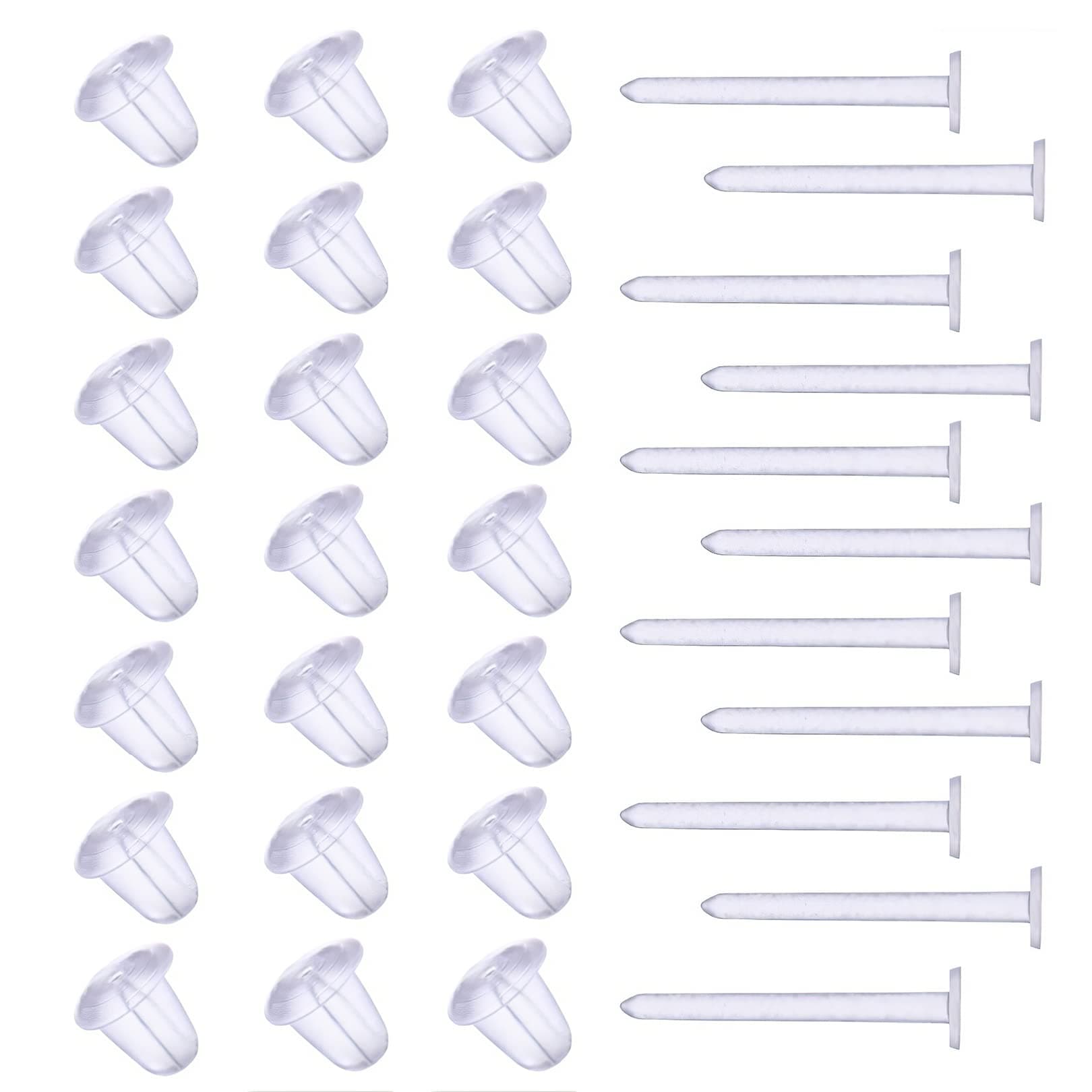 50Pairs Earring Backs, Plastic Earrings Backs Posts Clear Ear Pins Silicone Rubber Earring Backs,Safety Earring Stoppers Earnuts Percings Earring Retainers for Women Men Jewelry Supplies