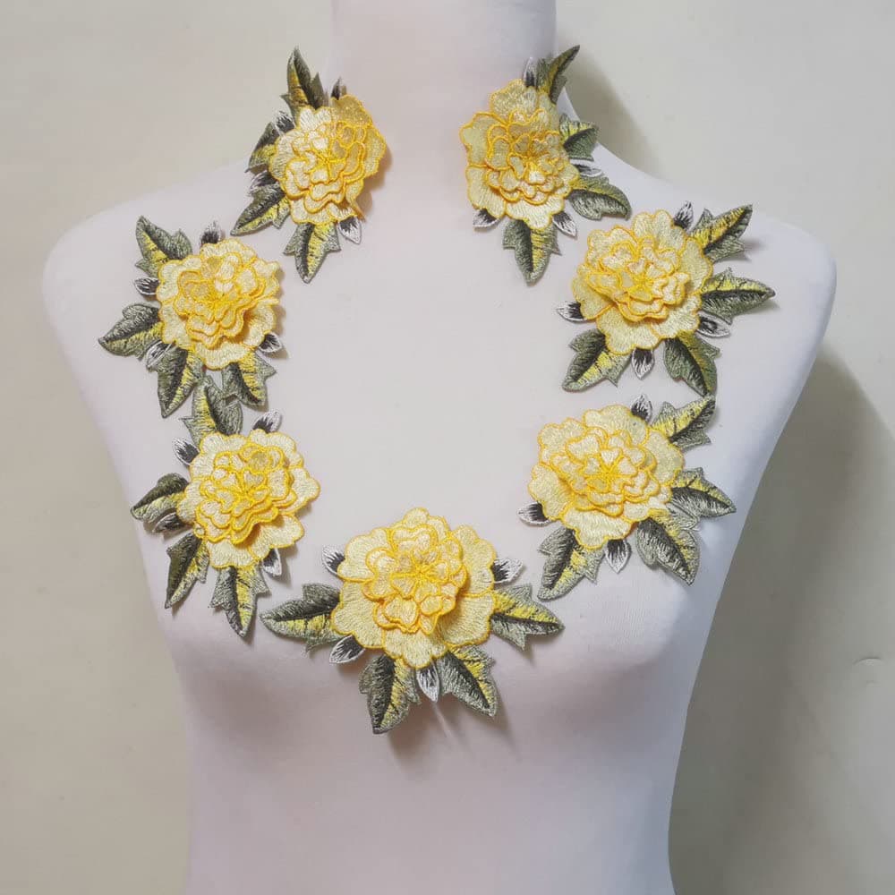 7pcs Embroidery Rose Embroidery Patch Garment Decoration Patch Sewing Handmade DIY Garment Material (Yellow)