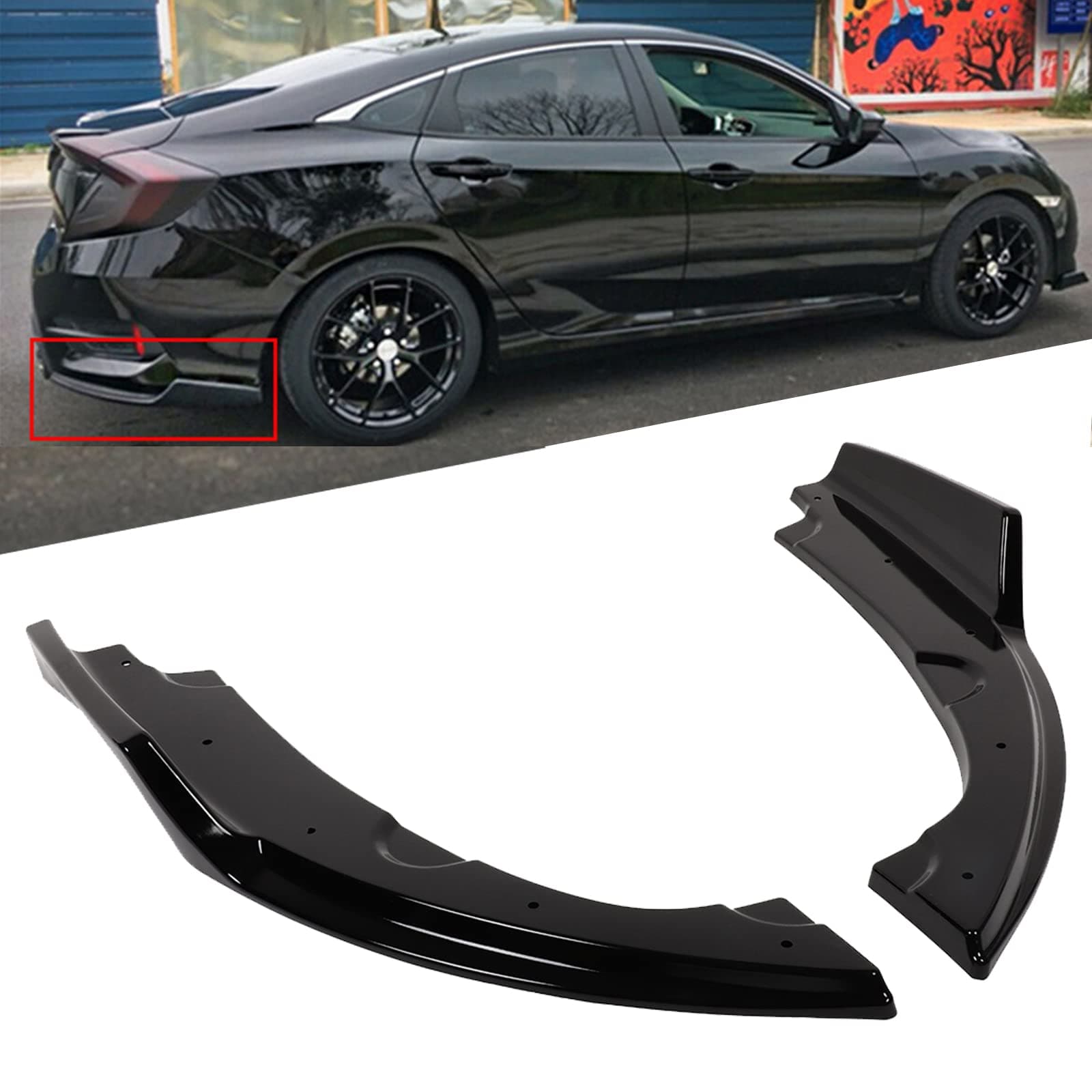 Rear Side Lip Spoiler, PP Both Sides Rear Lip Diffuser 2pcs Side Lip Chin Spoilers Lip Bumper Splitter Air Dams Fit for Honda Civic Sedan 2016-2018