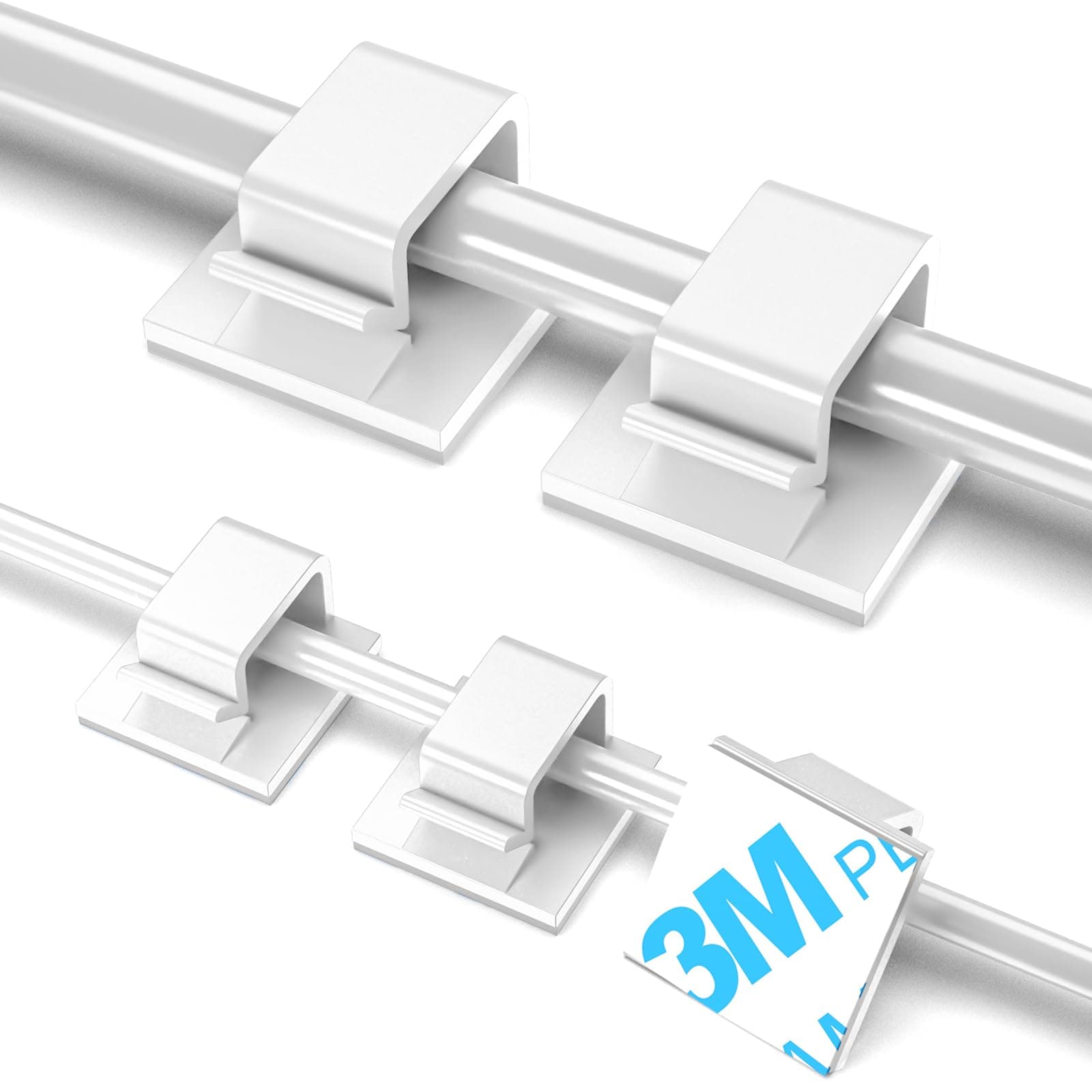 100 PCS Adhesive Cable Clips White (Small & Large), Upgraded Wall Wire Holder for Cord Organizer Cable Management, Outdoor Light Clips Hooks for LED, Car Dash Cam, HDMI, Extension Cord