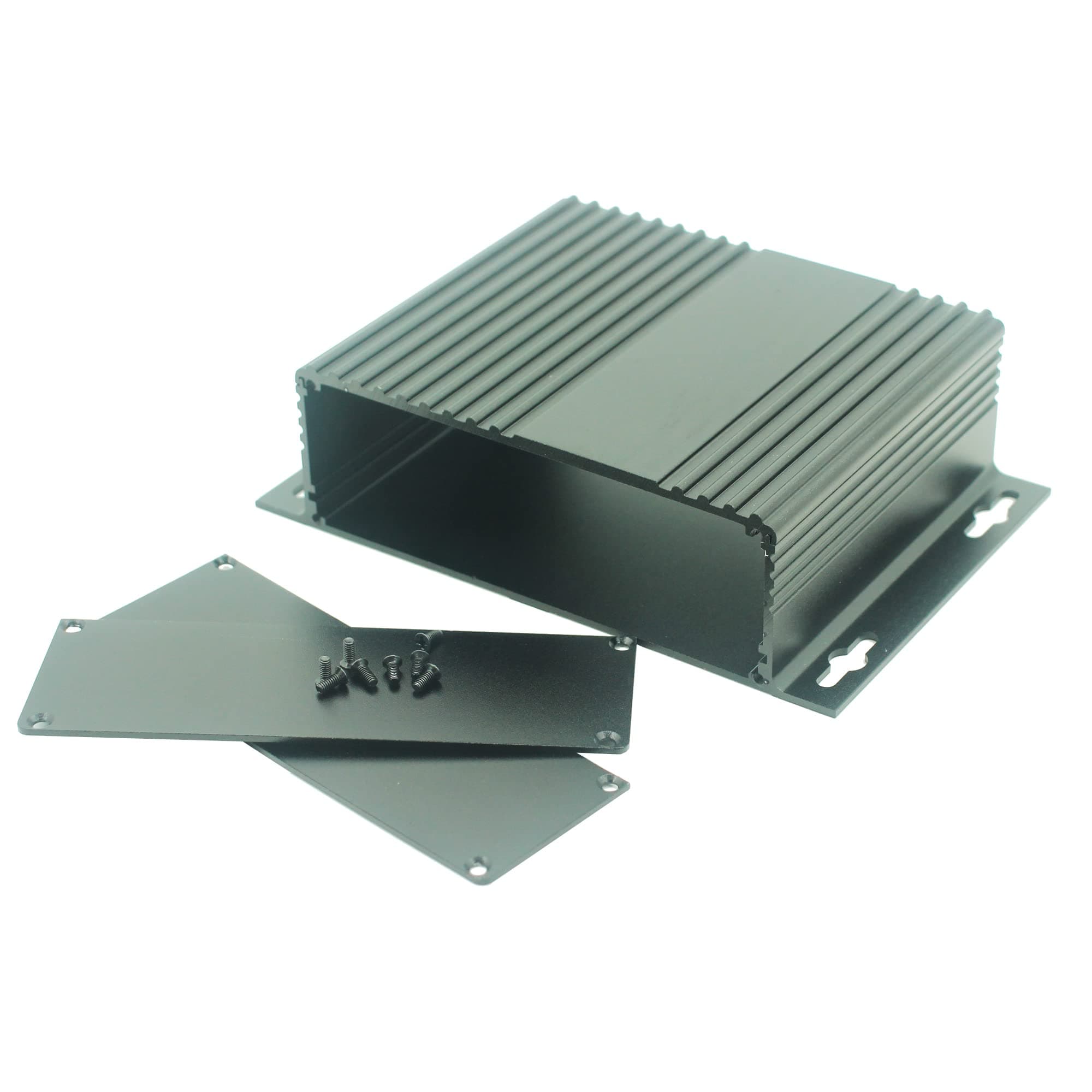 Large Size Extruded Aluminum PCB Box with Flanged Ear Body for Personal Hobby DIY Electronics Development Black Anodizing 3.93 x 5.78 x 1.61 inch (LxWxH)