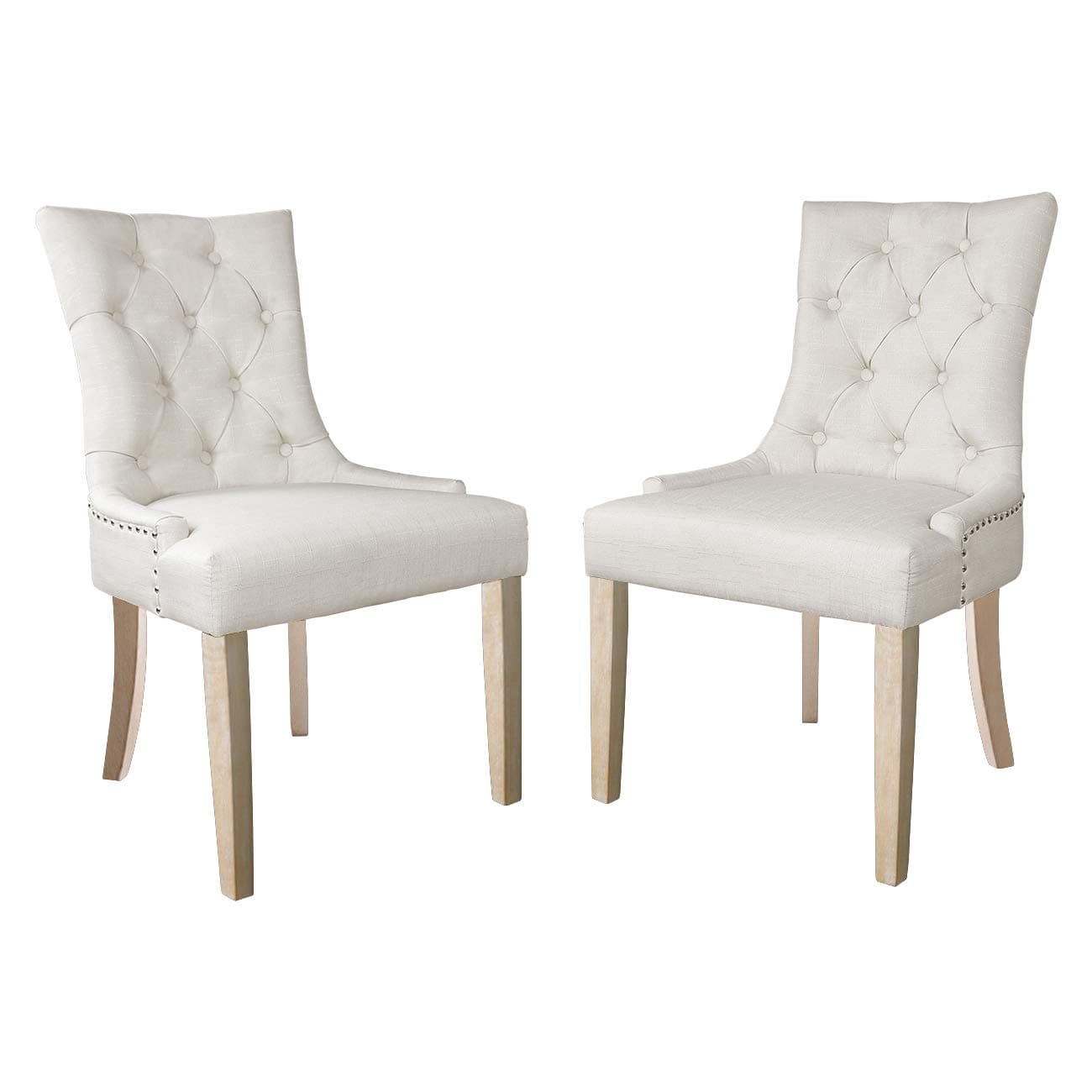 Dinner Chairs Upholstered Accent Fabric Dining Chair with Solid Wood Legs for Kitchen Living Room Set of 2 (Natural Leg)