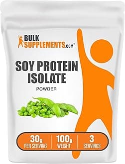 BulkSupplements.com Soy Protein Isolate Powder - Vegan Protein Powder, Unflavored - Pure & Gluten Free, 30g per Serving, 100g (3.5 oz) (Pack of 1)