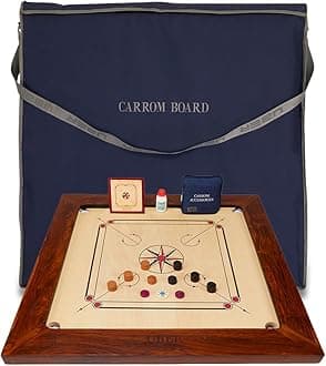 Uber Games – Championship Carrom Board Set – 37 x 37 inch Official Size Tournament quality board Including Carrom Men, Striker & Powder – Gives the Best Playability – suitable for very best players