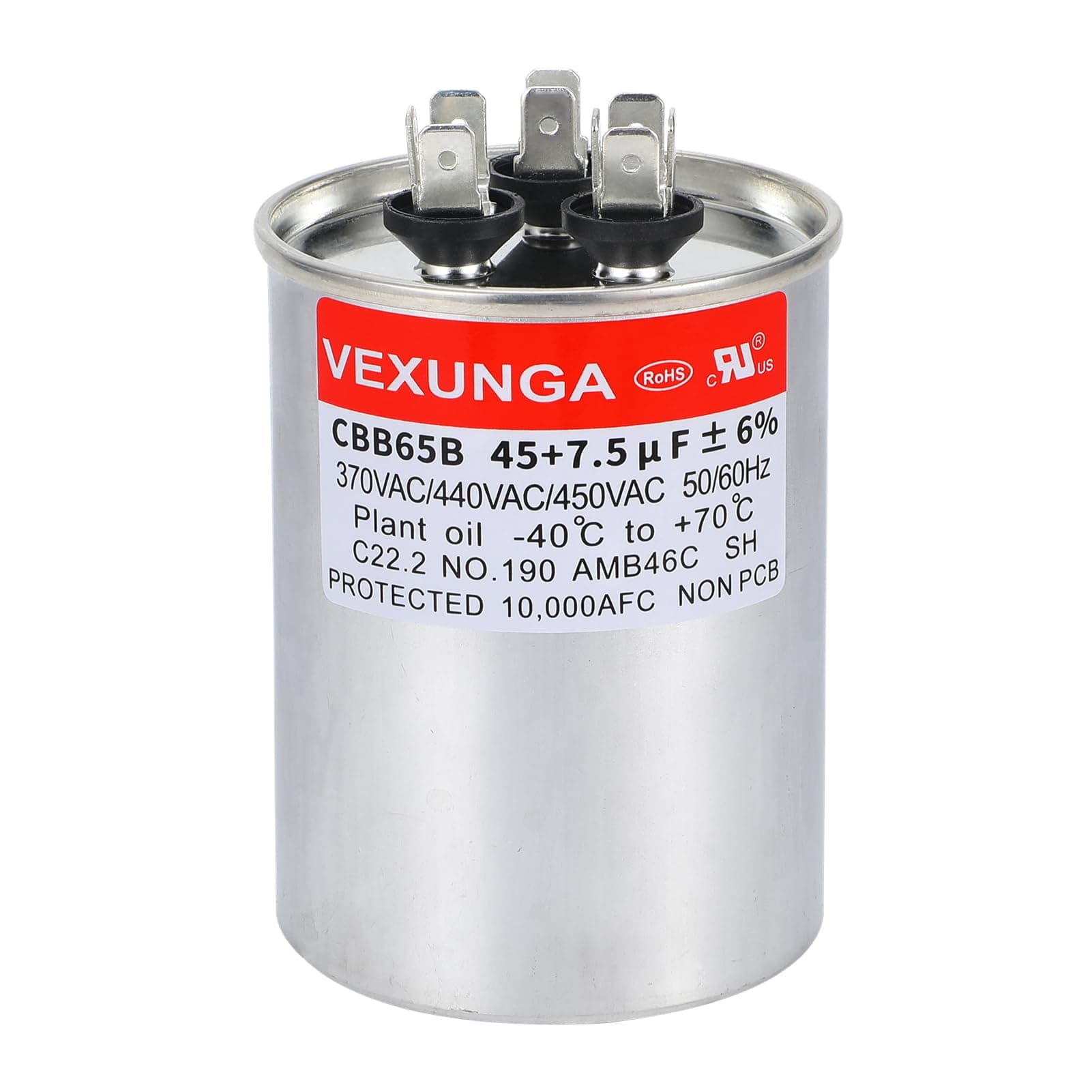 45/7.5uF AC Capacitor 45 7.5 MFD 370/440/450 VAC CBB65B Dual Run Start Capacitors for Air Conditioner Compacitor Motor or Compressor Fan or Condenser Straight Cool