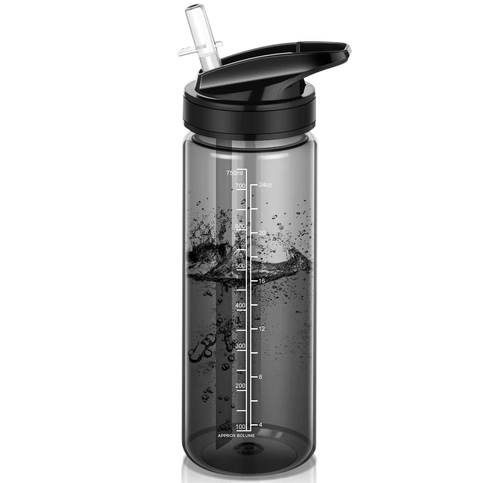 Nalection Water Bottle with Straw and Handle, Drink Bottle With Volume Marker Fast Flow & Leak Proof Flip Lid, BPA Free for Sports Fitness Gym Outdoor School Office Cycling Running Camping (750ML)