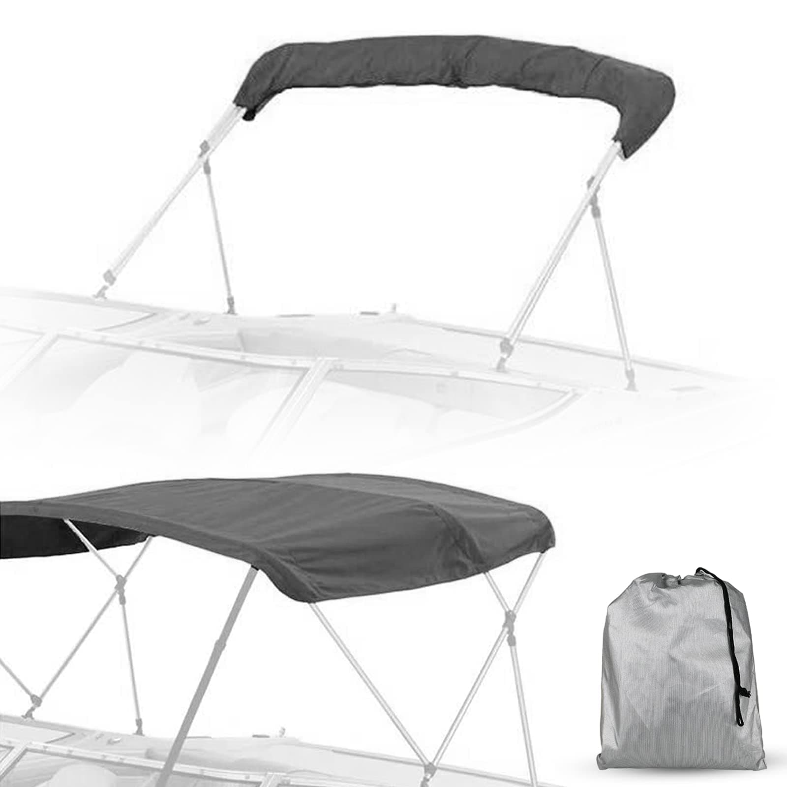 Bimini Top Replacemen Canvas Canopy, 3 Bow 61-72W 600D AntiUV Waterproof Bimini Top Cover with Storage Boot/Without Frame