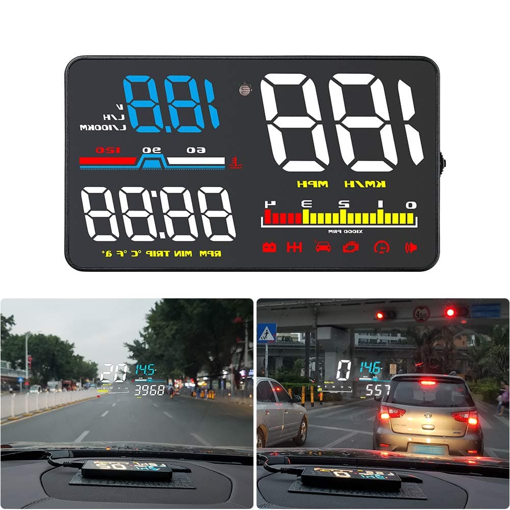 Qianbao Head-Up Display Car HUD 5” Windshield Screen Projector with OBD II/EU OBD Interface Plug
