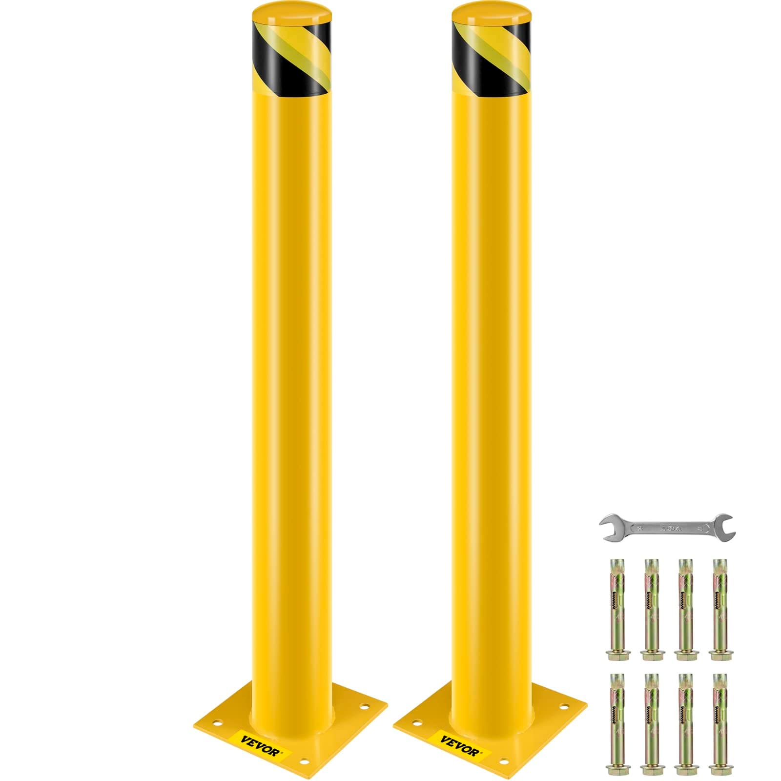 VEVOR Safety Bollard, 42 Inch Height Bollard Post, 4.5 Inch Diameter Steel Pipe Safety Bollard Post, Yellow Steel Bollard, Steel Safety Bollard with 8 Anchor Bolts, Perfect for Traffic-Sensitive Area