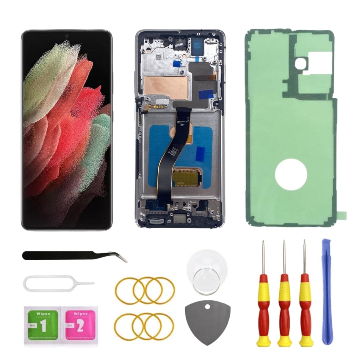 OLED for Samsung Galaxy S21 Ultra 5G LCD Screen Replacement for Samsung S21 Ultra Touch Digitizer Screen Display Assembly with Frame Toolkits G998U G998B/DS (Silver)