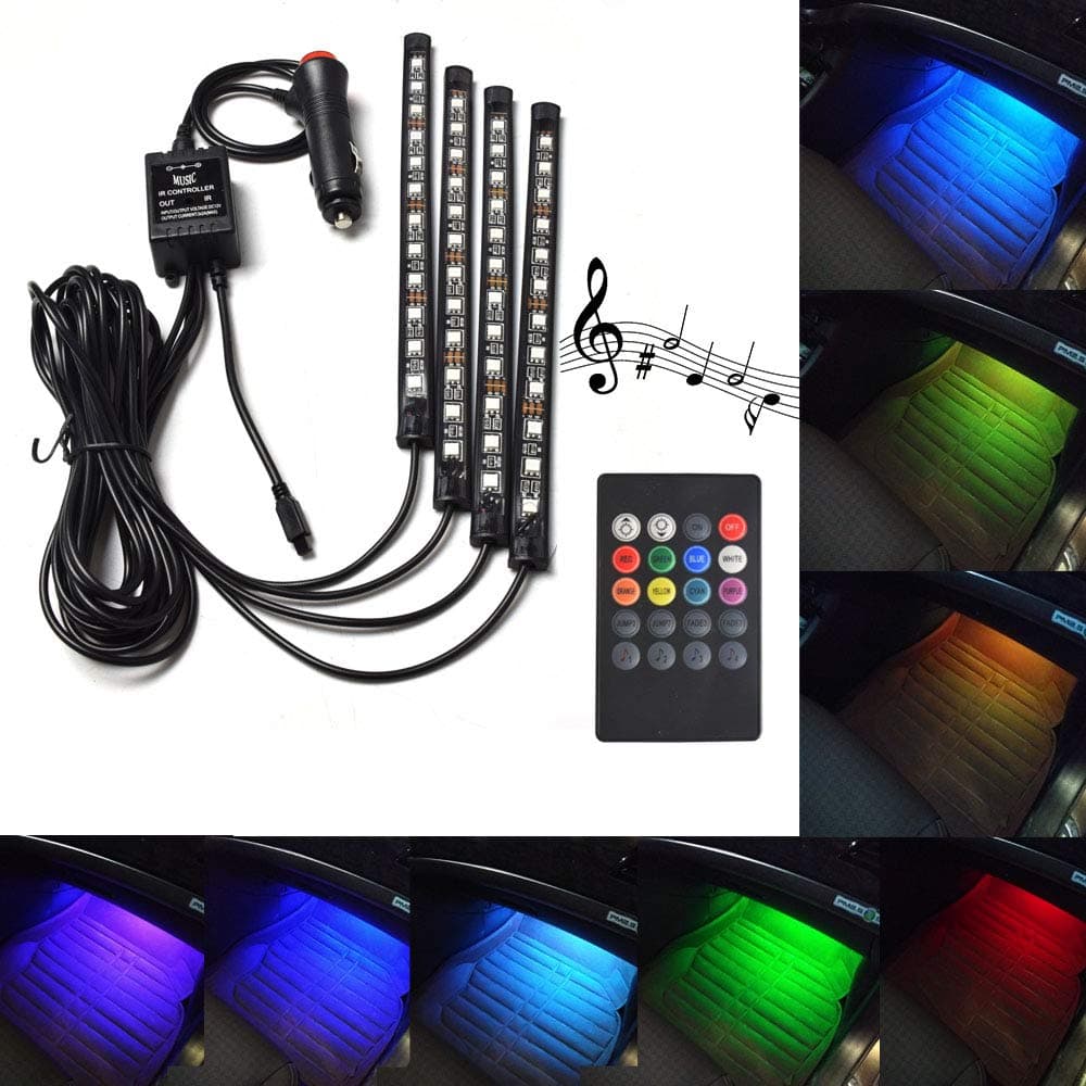 Car Led Strip Lights Wireless Control Car interior Neon Atmosphere Lights 8 Multi-color Footwell Decorative Lightning Kit 12V RGB SMD Dimmable Music Sound-activated Waterproof Explosion-proof