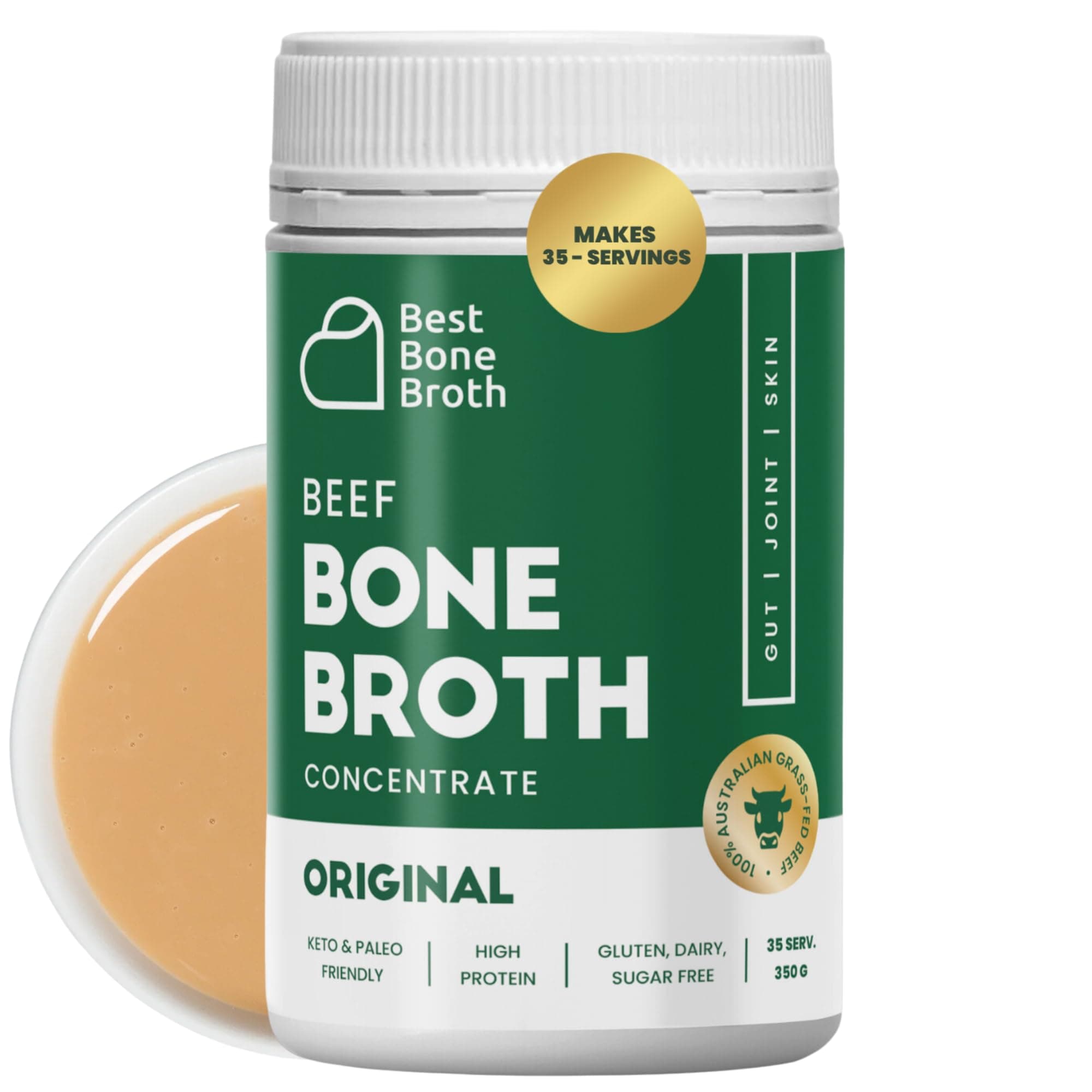 Premium Beef Bone Broth Concentrate - 100% Sourced From AU Grass-Fed, Pasture-Raised Cattle - Healthier Skin & Nails, Healthy Digestion - No Hormones or Antibiotics - Bone Broth Collagen