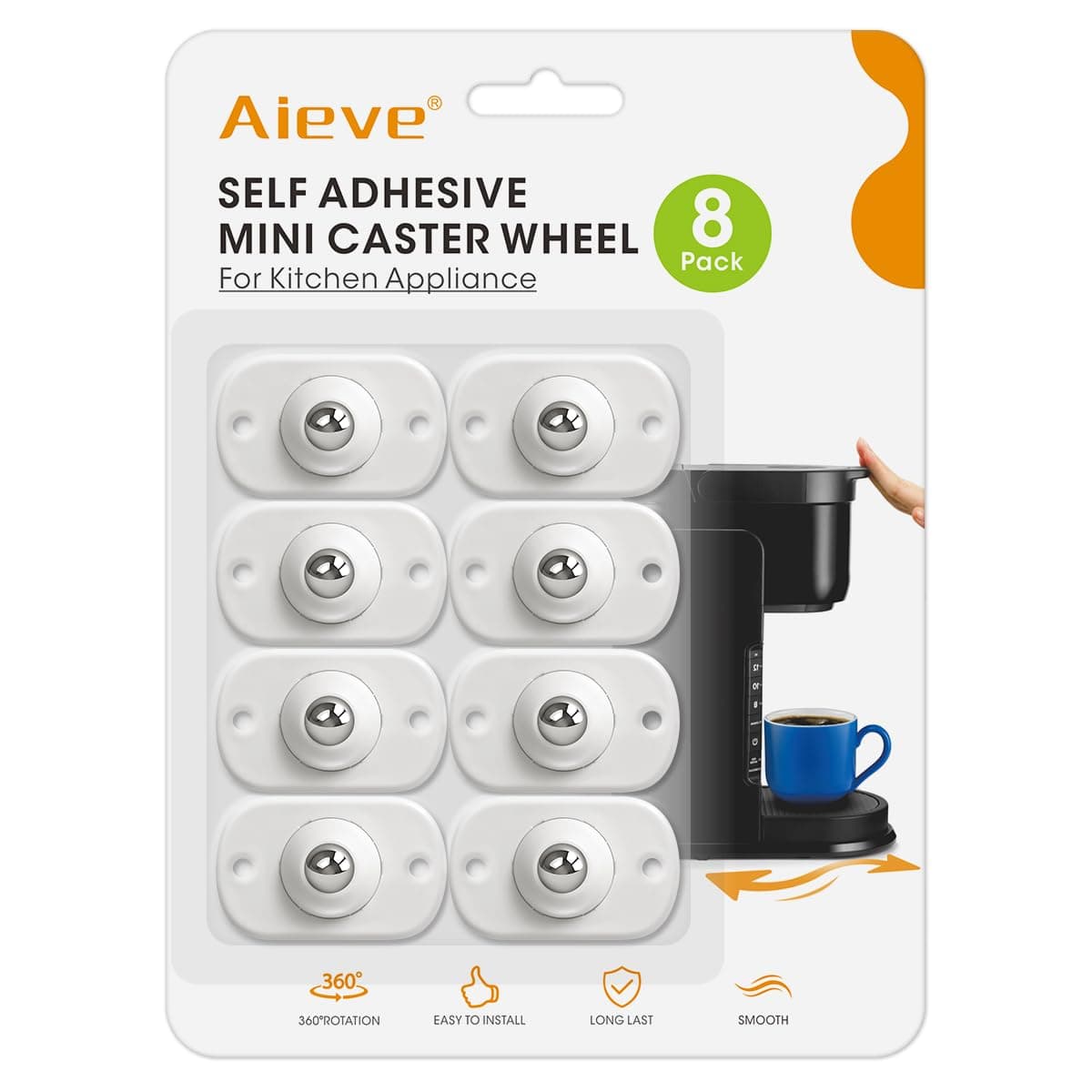 Aieve Device slider for kitchen appliances, ball rollers for small food processors, mini furniture rolls, adhesive rolls for coffee machine, self-adhesive 360° rotating wheels, accessories for hot air