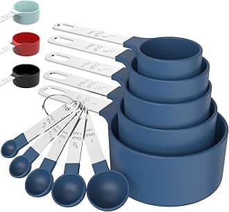 Measuring Cups & Spoons Set, Stackable Cups and Spoons, Nesting Measure Cups with Stainless Steel Handle, Kitchen Gadgets for Cooking & Baking (Blue)