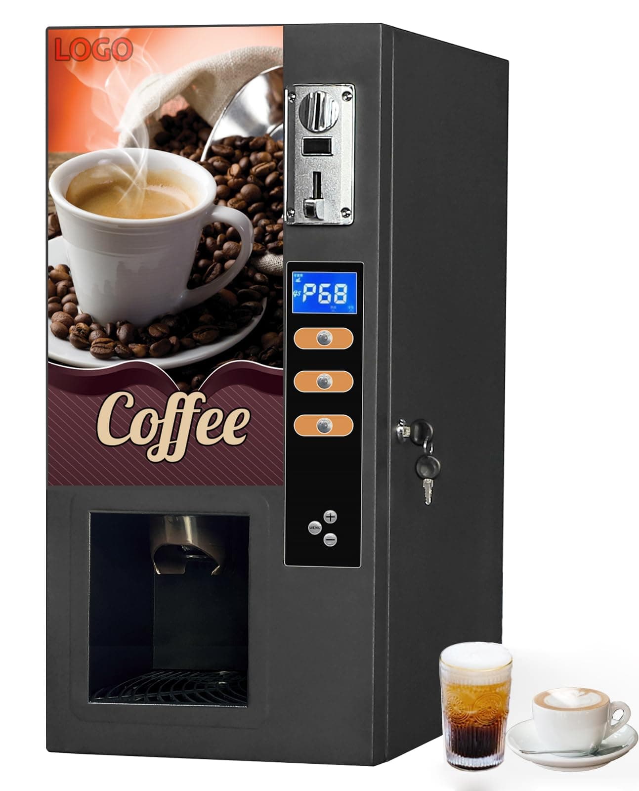Coffee Vending Machine Coffee Maker with Smart Commercial Self Coin Payment, 3 Flavor Instant Hot Coffee Vending Machine Coffeemaker, Automatic Cup Drop System