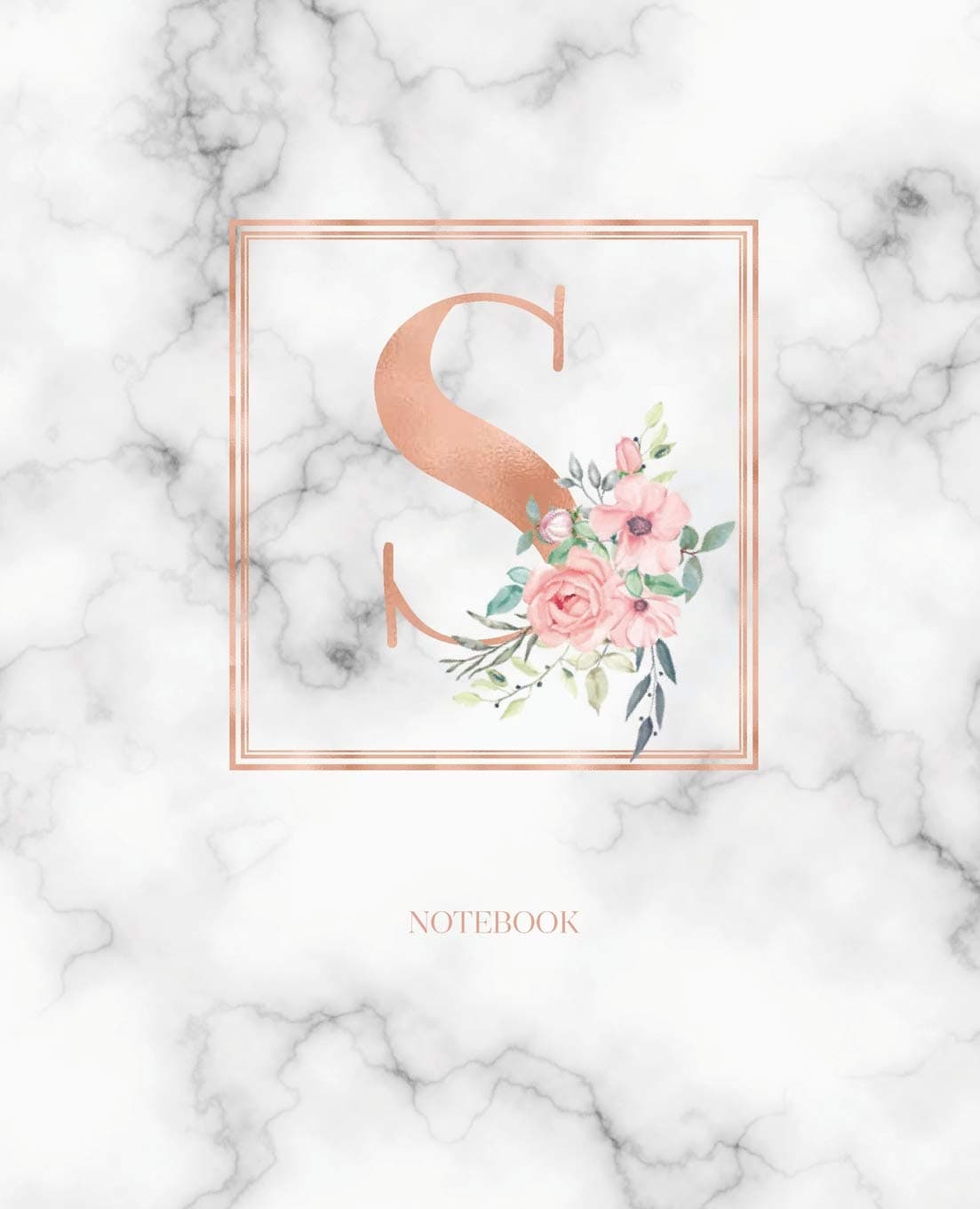 Notebook: Marble Rose Gold Monogram Initial Letter S with Marble and Pink Floral Notebook Journal for Women, Girls and School Wide Rule (7.5 in x 9.25 in)