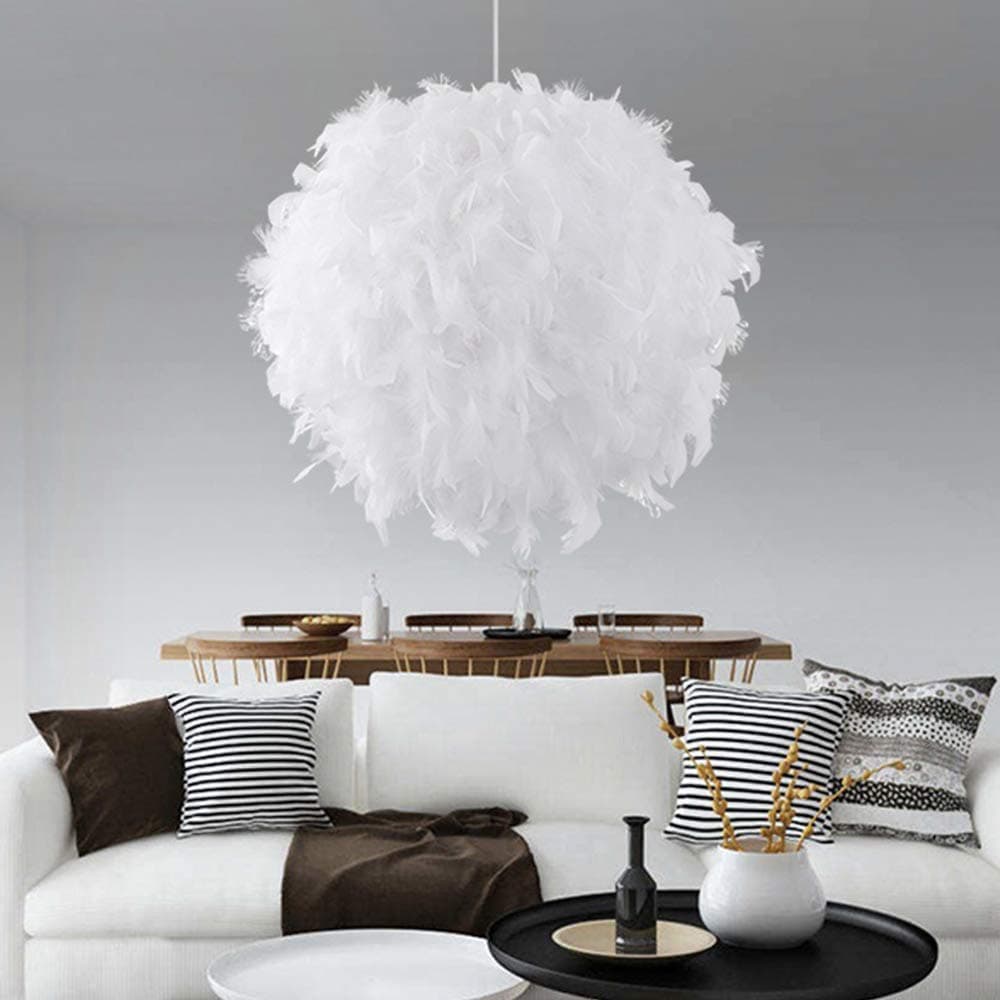 White Feather Light Ceiling Lamp Pendant Light Shade Romantic Droplight Lampshade with E27 Bulb Floor Lamps for Living Room Dining Room and Bedroom 30 cm/11.81inch