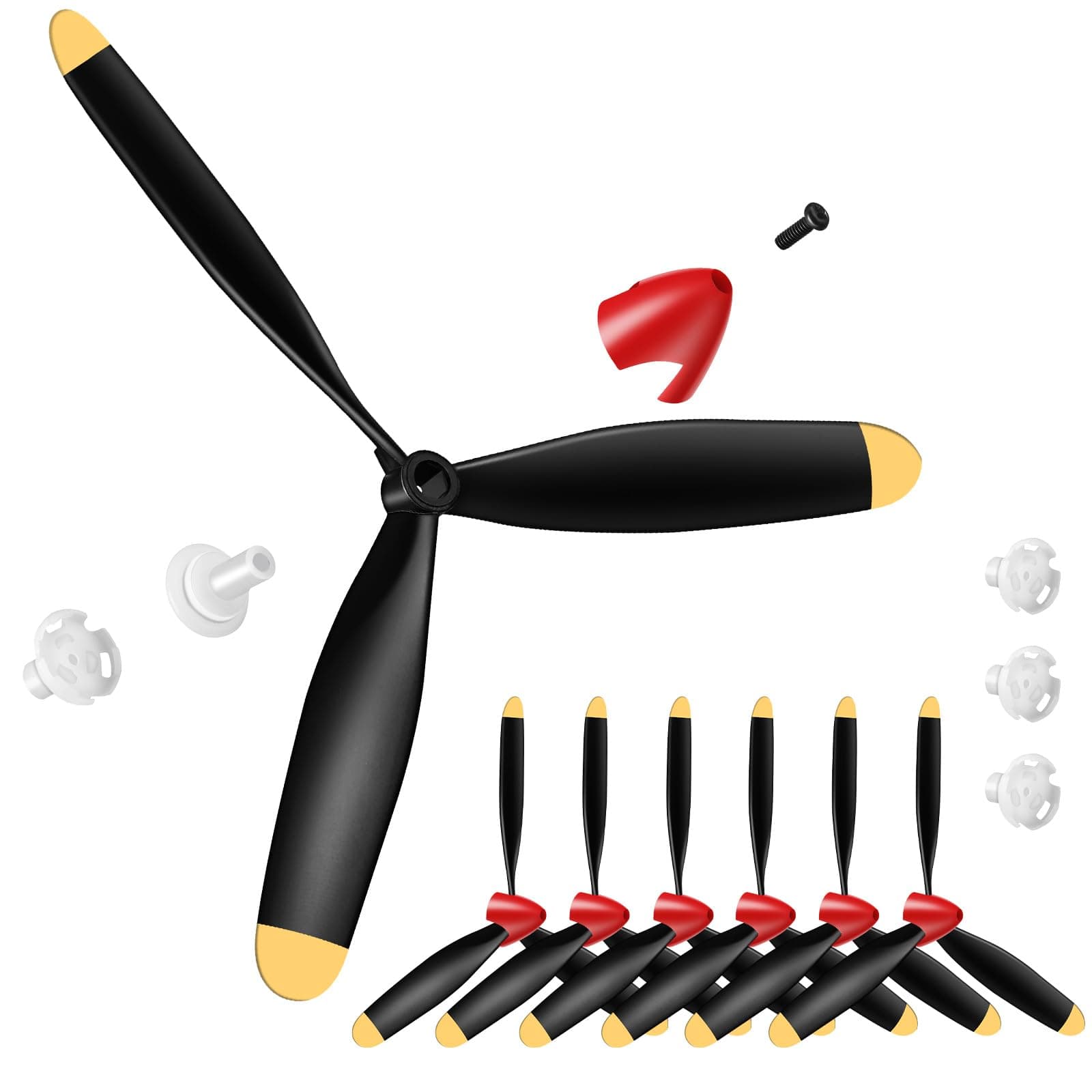 Outus 6 Sets Spare Rc Plane Propellers 3 Blade Propeller Compatible with P40 Fighter Remote Control Plane 761-13 Radio Controlled Airplane Carbon Fiber Nose Cone with Savers and Adapters