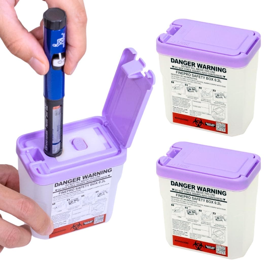 0.2L Size Portable Pen-Needle Disposal Container [Pack of 3] Diabetes Care (0.2L, Purple+Clear, 3)