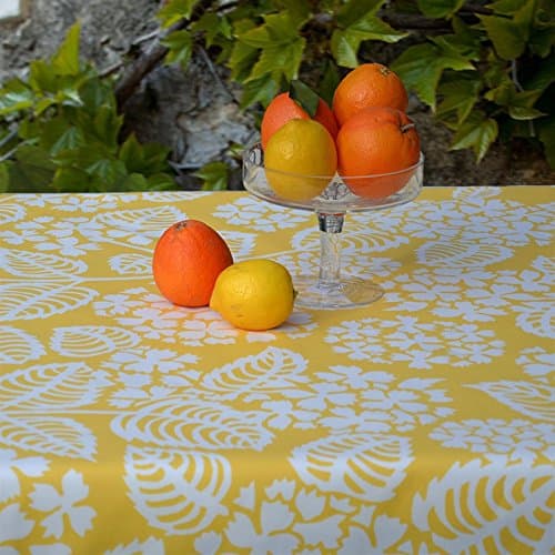 Fleur de Soleil - Yellow Hydrangea Coated Tablecloth - Square - 160 x 160 cm - Finish - Unhemmed (Free Cut) - Material - Coated Cotton