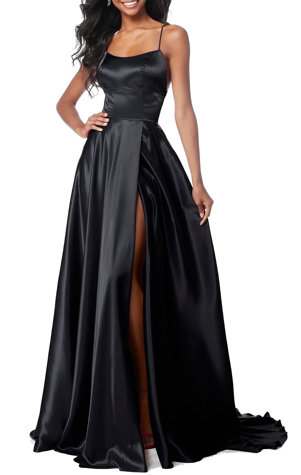 Long Satin Spaghetti Strap Prom Dress