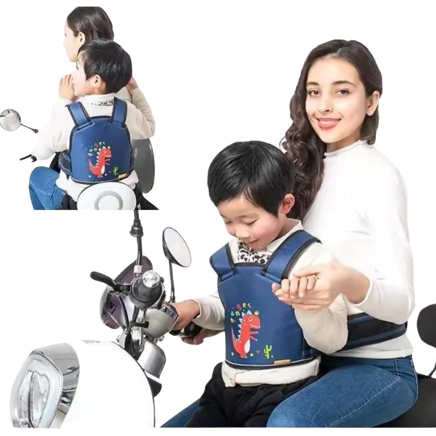 Move On M - Mini Dino Navy Blue - Two Wheeler Kid Safety Belt - Bike Scooter scooty seat Kids Baby Child Children Safe Safety Belt Harness