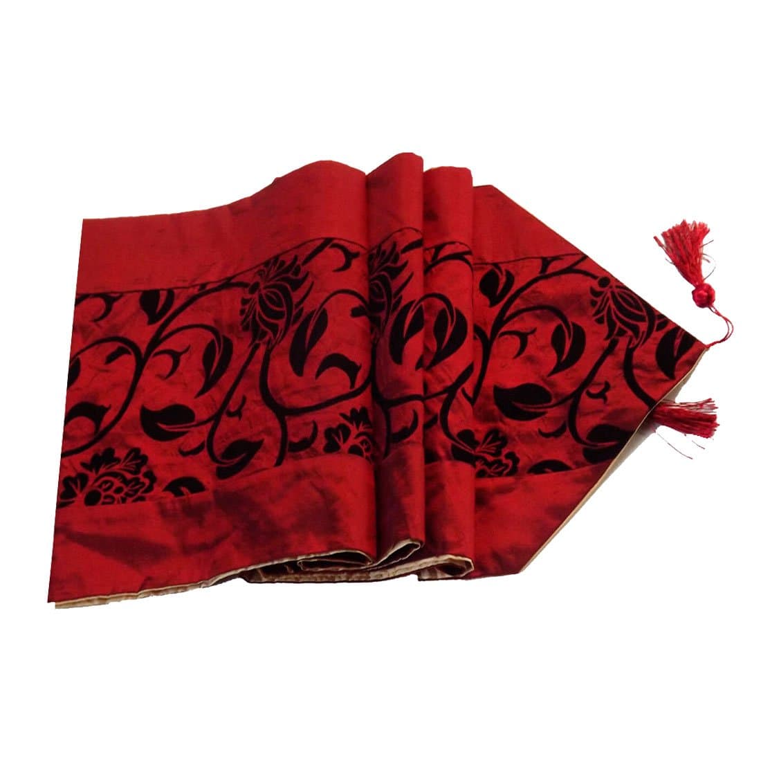 Table / Bed Runner Thai Silk - Red with Black Design