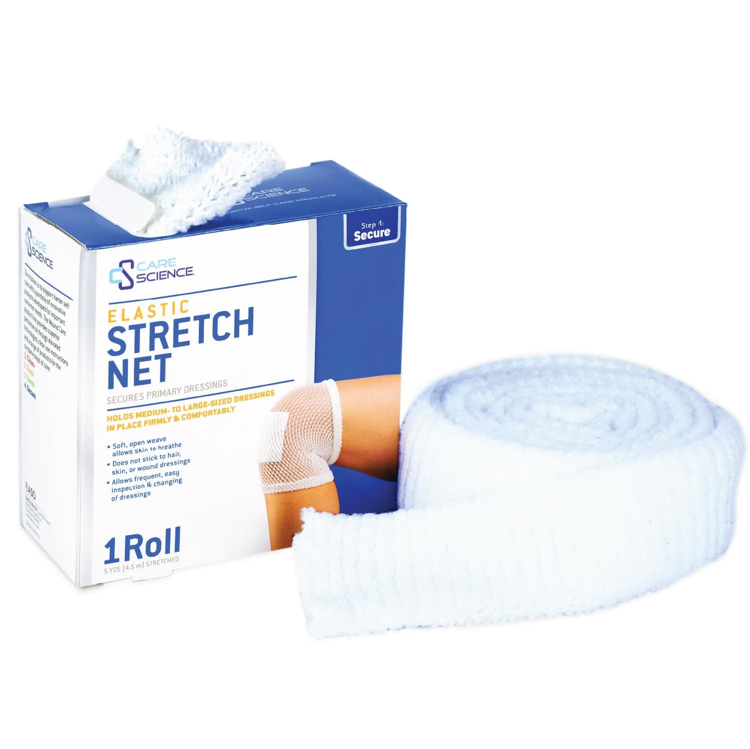 Care Science Elastic Stretch Net, 1 Roll, 5 Yards | Premium First Aid Wound Care, Secures Wound Dressings Firmly & Comfortably in Place