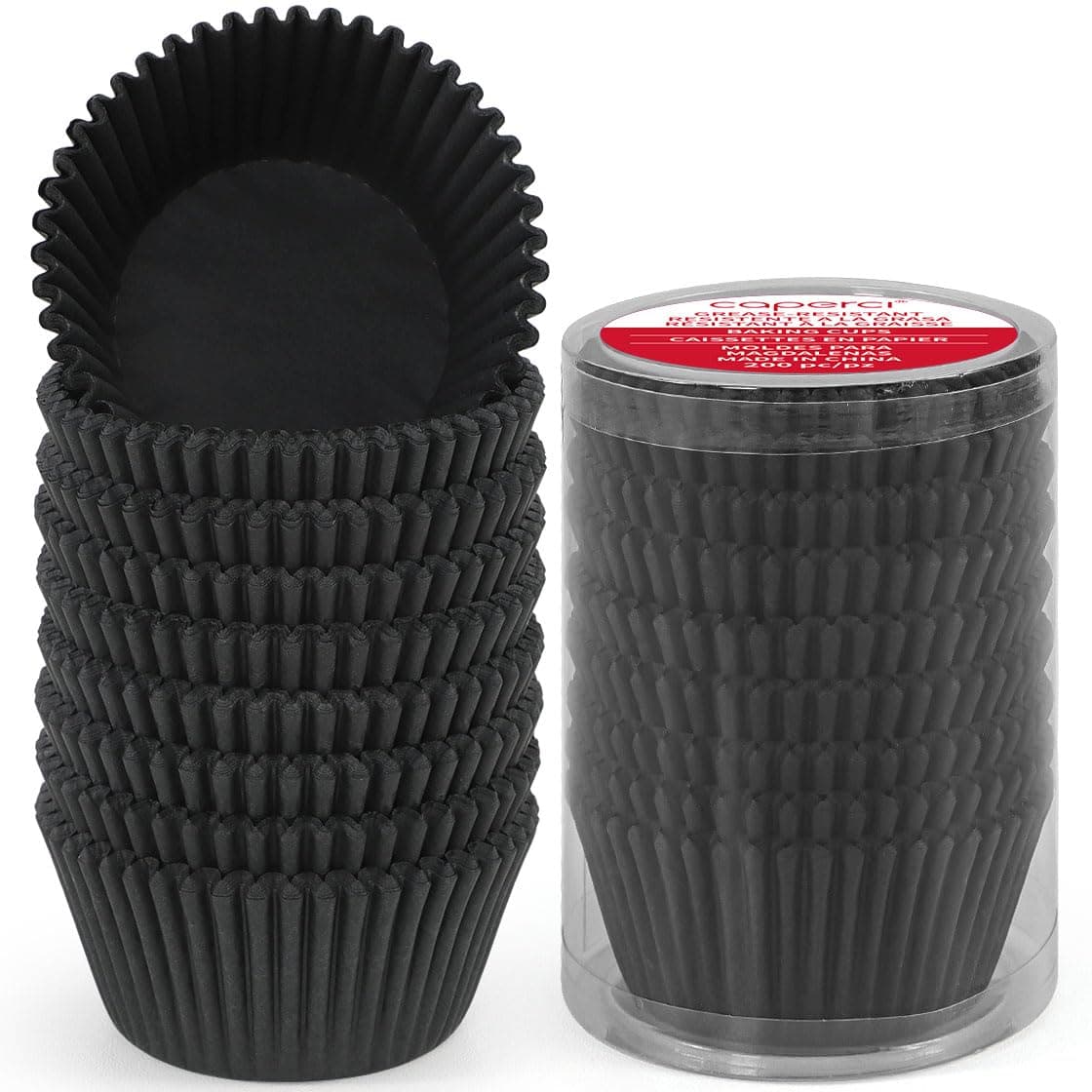 Standard Black Cupcake Liners for Baking 200 Counts - Caperci Greaseproof Muffin Baking Cups for Wedding Birthday Party Baby Shower Festivals (Black)