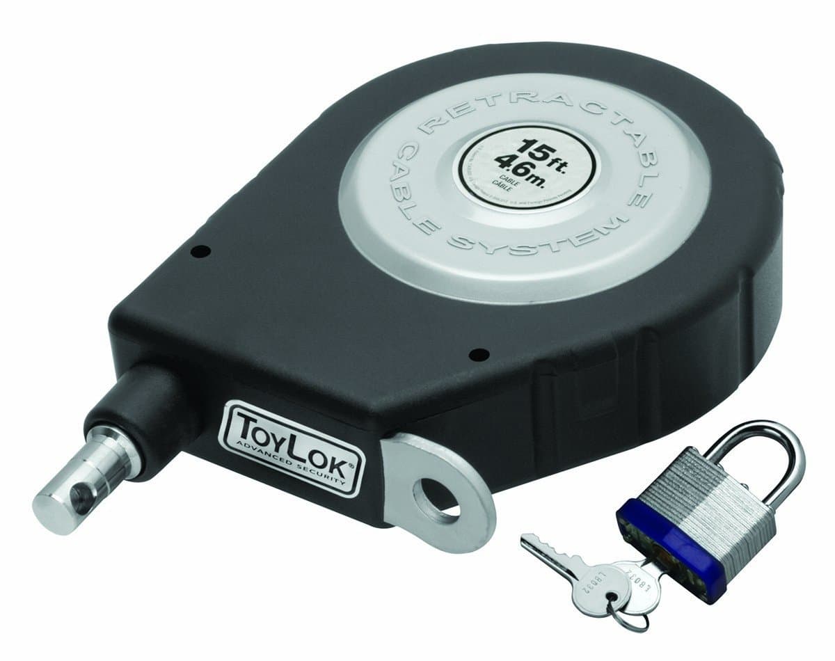 TL2021 Black Nylon 15' Retractable Cable Lock with Padlock