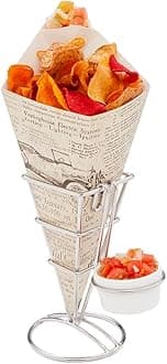 Conetek News Print Food Cone with Dipping Pocket 10 inches 100 count box