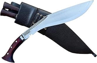 Gurkha WWI Kukri Knife 10.5 Inch Hand Forged High Carbon Steel Balanced Blade Khukuri Rosewood Handle Leather Sheath Karda Chakmak Handmade in Nepal
