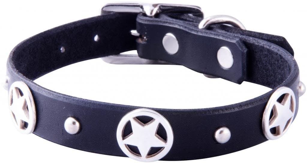 "Tween Boodles - Handmade Leather Medium-Small Dog Collar- 3/4" Wide - Silver - Black 12"-14"