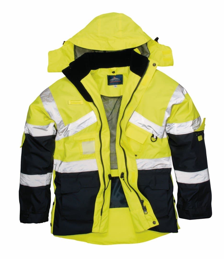 HI VIS Breathable Safety Jacket Coat Radio Loop D Ring High Visibility Workwear