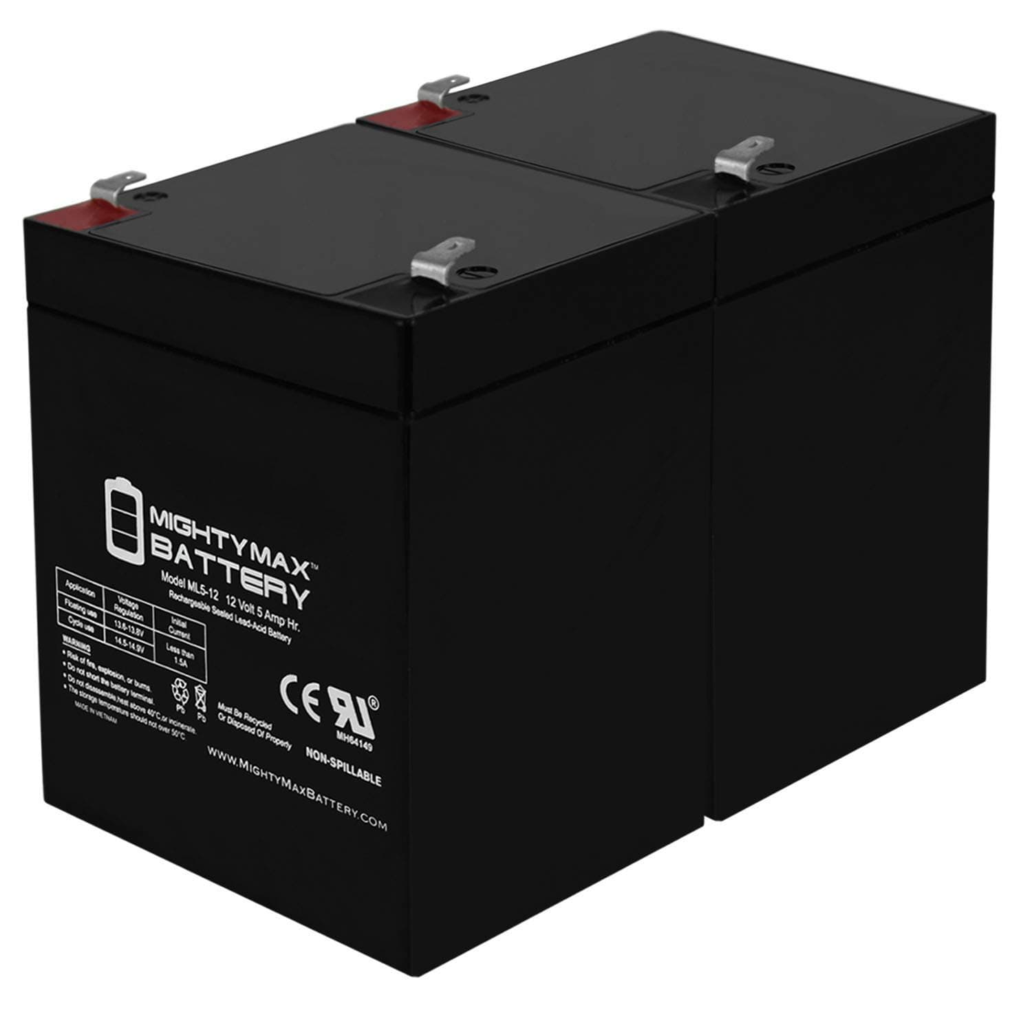 Mighty Max Battery ML5-12 - 12 Volt 5 AH SLA Battery - Pack of 2