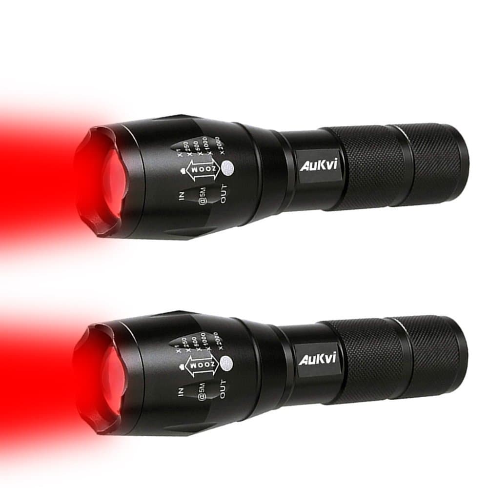 2 Pcs Powerful Red LED Flashlight - Long Range Red Hunting Light Torch, Zoombale, Waterproof, Best for Astronomy, Aviation, Night Observation
