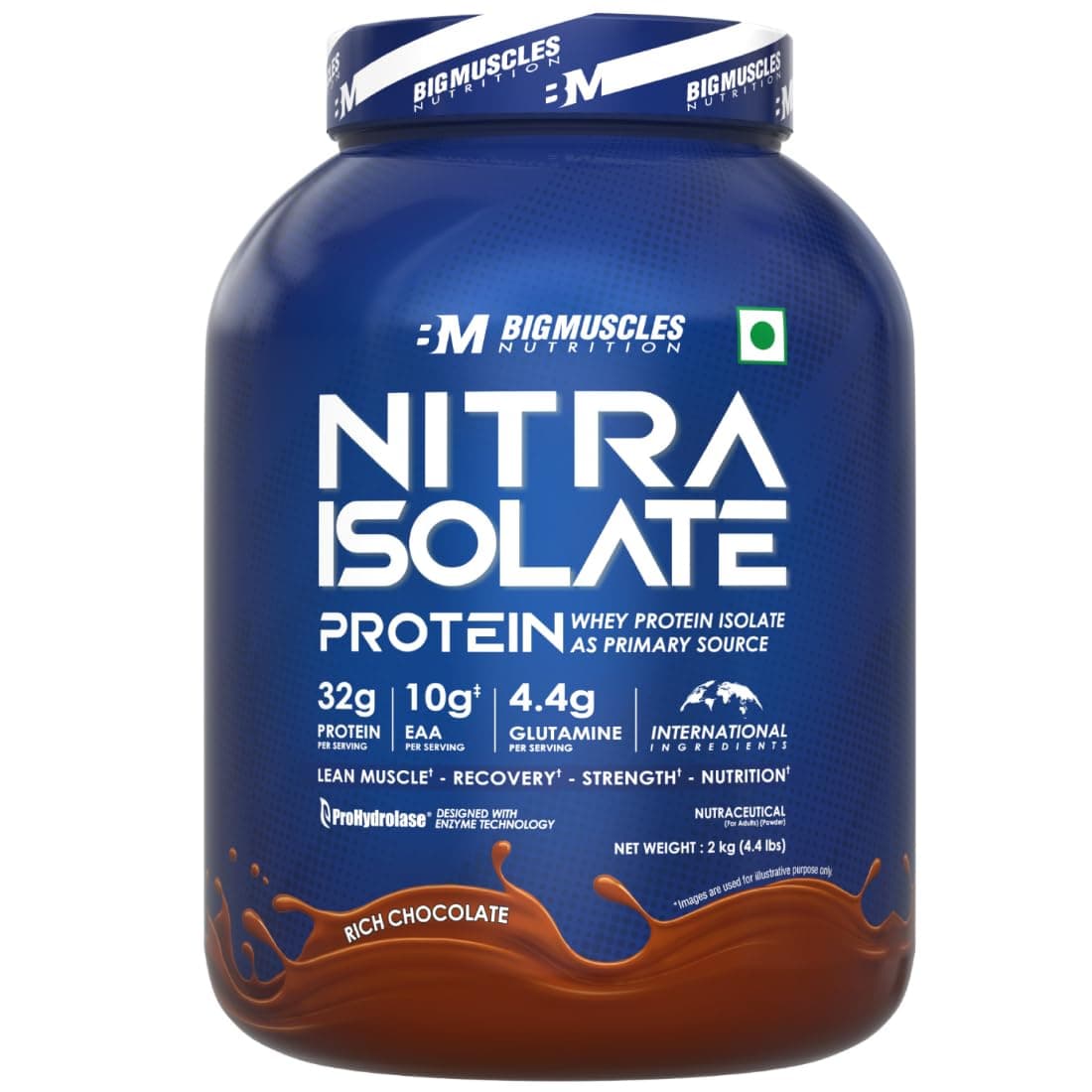 Bigmuscles Nutrition Nitra Isolate [2kg, Rich Chocolate] | 32g Protein | 10g EAA | Whey Protein with ProHydrolase Enzyme Tech. For Faster Absorption