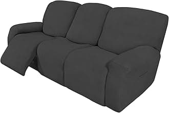 8 Pieces Recliner Sofa Stretch Sofa Slipcover Sofa Cover Furniture Protector Couch Soft with Elastic Bottom Kids, Spandex Jacquard Fabric Small Checks Dark Gray