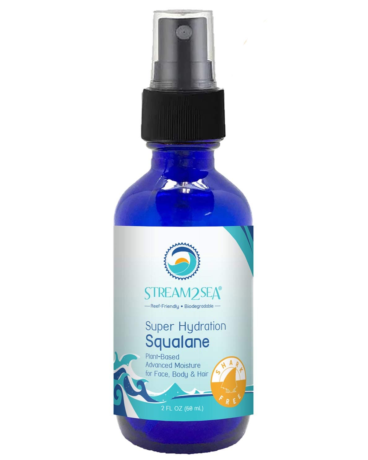STREAM 2 SEA Squalane Olive Based, Reef Safe Certified Shark Free Plant Based Vitamin E Infused Face Moisturizer and Boosts Collagen Production, Biodegradable Skin and Hair Care, 2 Fl Oz