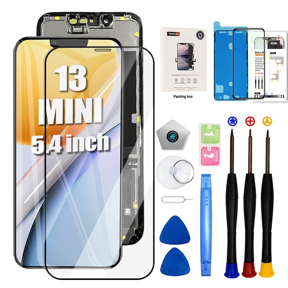 EFAITHFIX for iPhone 13 Mini Screen Replacement 5.4 Inch LCD 3D Touch Display Full HD Digitizer Frame Assembly (A2481,A2626,A2628,A2629,A2630) with Repair Tools Screen Protector Waterproof Adhesive
