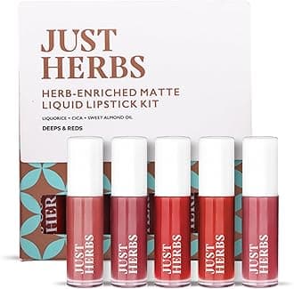 Just Herbs Herb Enriched Matte Liquid Lipstick | Set of 5 | Liquid Lipstick for Women | Deeps & Reds Shade | Hydrating & Lightweight | Ashwagandha & Brahmi - 1ml x 5u