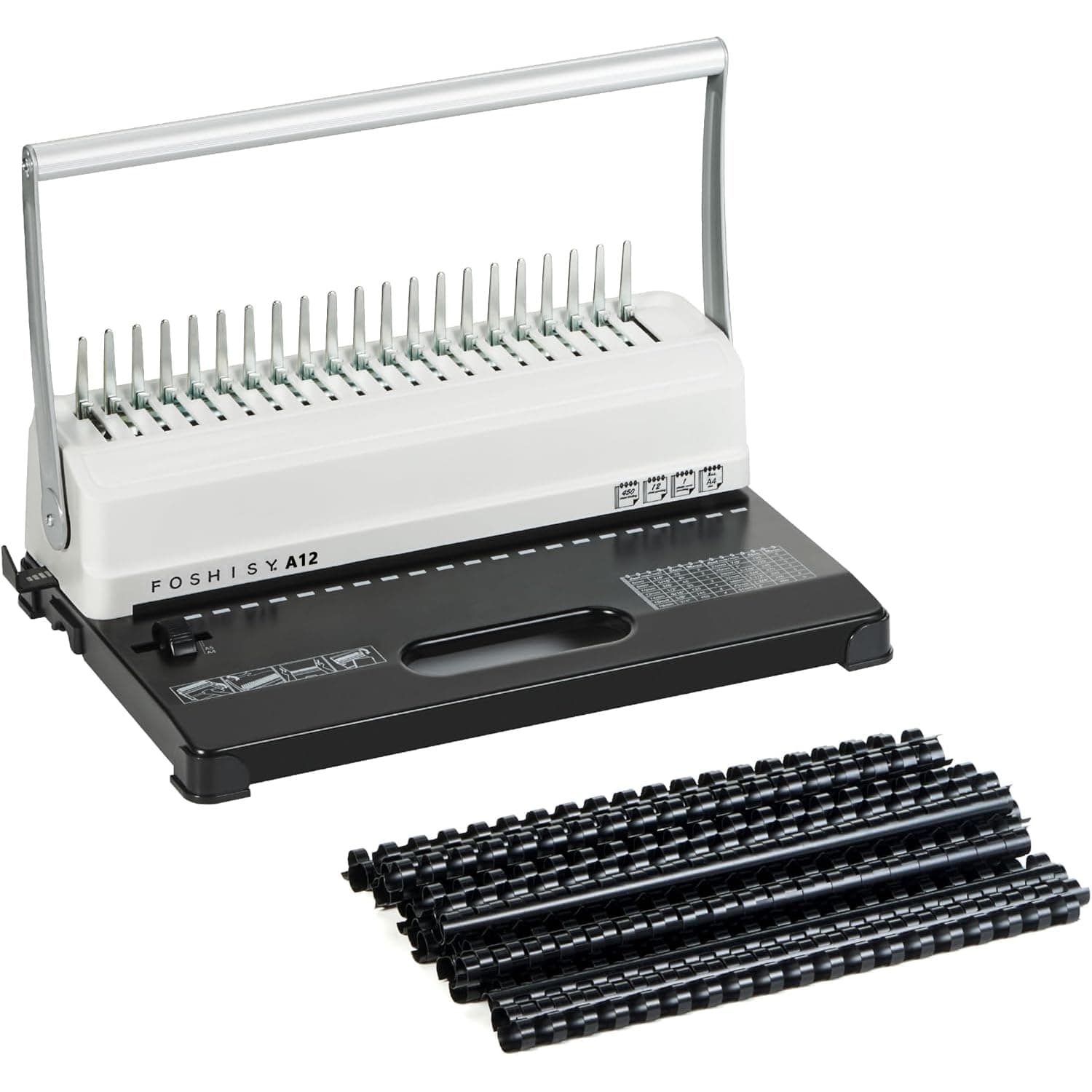 Comb Binding Machine, 21-Hole, 450 Sheet Capacity, Paper Punch Comb Binder Machine Starter Kit with 50 PCS 12mm Binding Combs for A4, A5 or Smaller Sizes