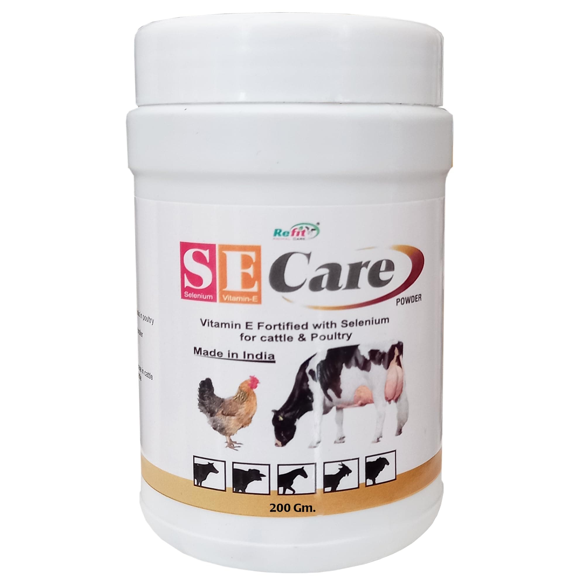 REFIT ANIMAL CARE - Vitamin E & Selenium Supplement for Poultry, Goat, Cow, Cattle and Farm Animals (SE Care Powder 200 GMS.)